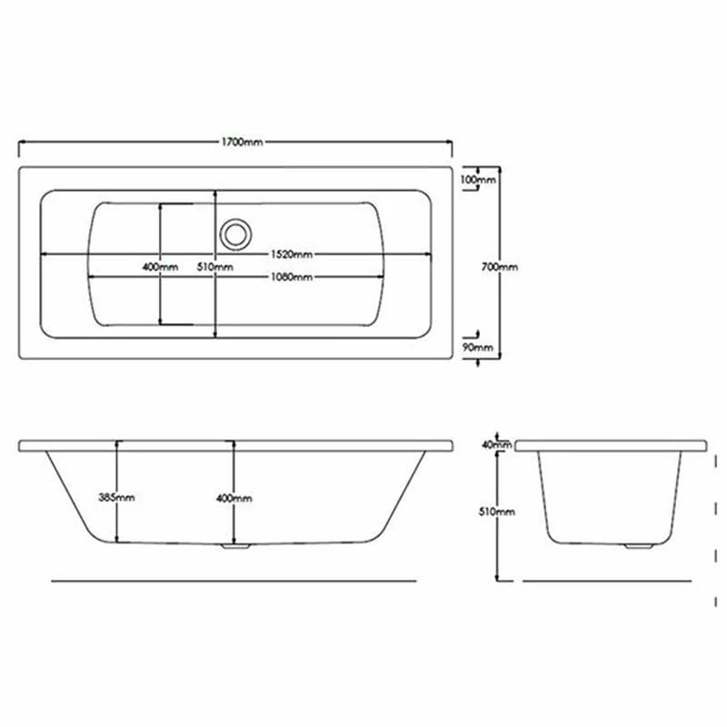 Roca The Gap 1700mm X 700mm Double Ended Acrylic Bath No Tap Holes - White - 024722000 - Image 2