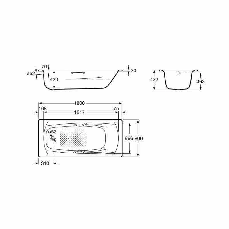 Roca Swing Anti-Slip Bath 0 Tapholes - 1800 X 800mm - White - 2200G0000 - Image 2