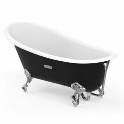 Roca Carmen Oval Cast Iron Bath With Anti Slip Base - Black - 234250002