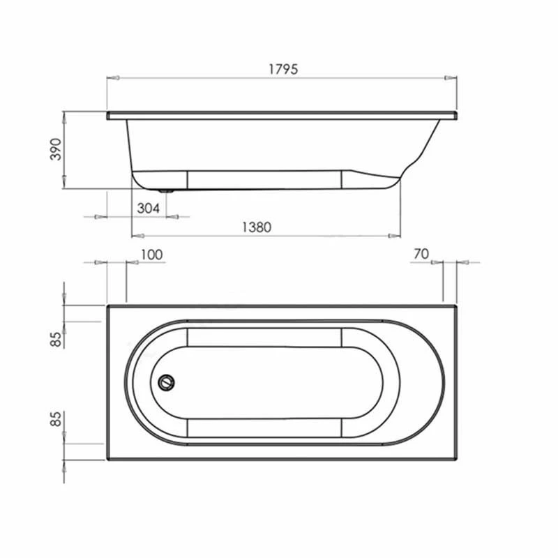 Essential KINGSTON Rectangular Single Ended Bath 1800x800mm 0 Tap Holes - EB508 - Image 2