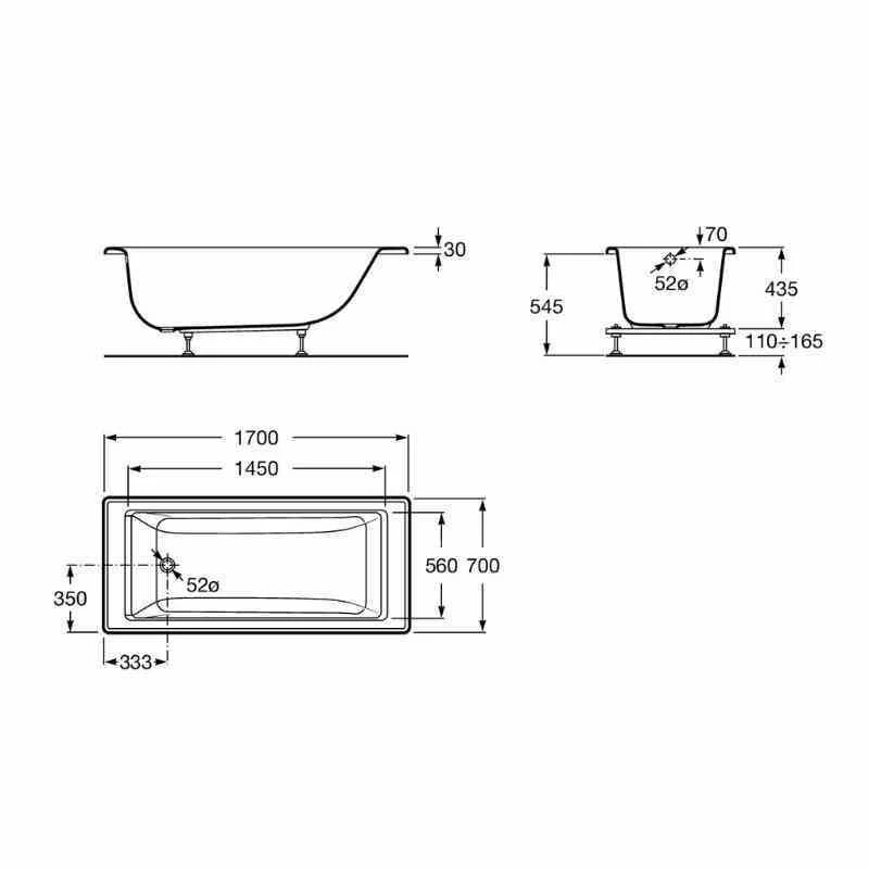 Roca Vythos Bath - 1700 X 700mm - White - 247861000 - Image 2