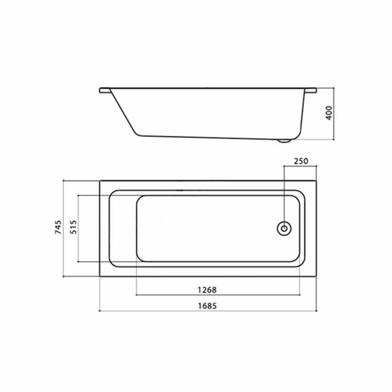 Essential BROMLEY Rectangular Single Ended Bath Quartz 1700x750mm 0 Tap Holes - EB515 - Image 2