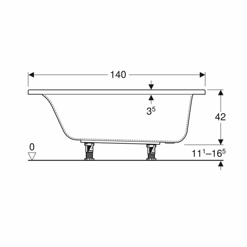 Geberit Renova Plan Single Ended Rectangular Bath With Feet - 1400x700mm - White - 554.310.01.1 - Image 4