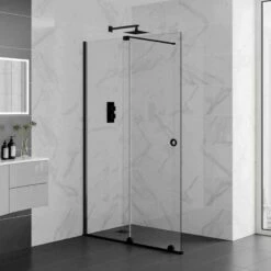 Aquadart Rolla 8 Sliding Wetroom Panel 1100mm Matt Black - AQ8941-BLK