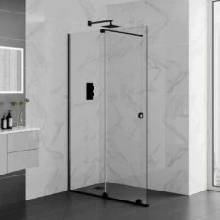 Aquadart Rolla 8 Sliding Wetroom Panel 1500mm Matt Black - AQ8944-BLK