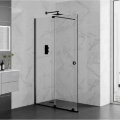 Aquadart Rolla 8 Sliding Wetroom Panel 1400mm Matt Black - AQ8943-BLK