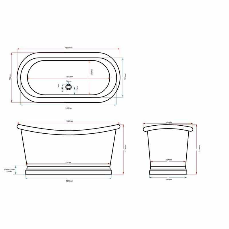BC Designs Copper Boat Bath 1500mm X 700mm - Copper/Nickel - BAC015 - Image 3