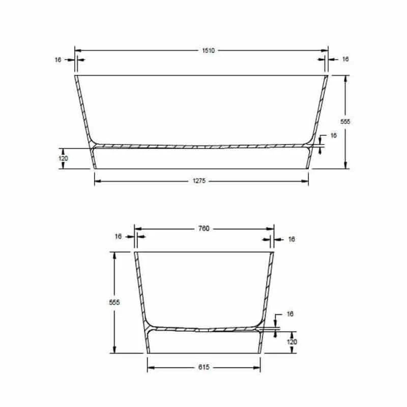 BC Designs PROJEKT Sorpressa CianĀ® Solid-Surface Bath 1510mm X 760mm - Silk Matt - BAB072 - Image 4