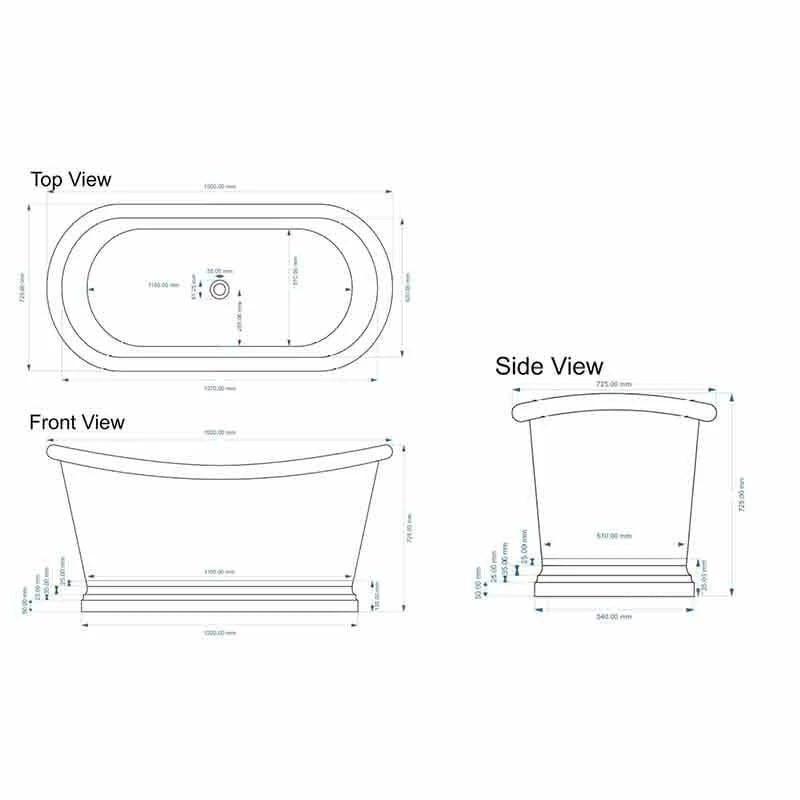 BC Designs Copper Boat Bath 1500mm X 700mm - Nickel - BAC025 - Image 2