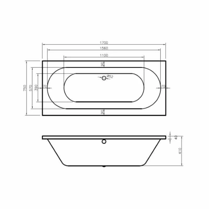 BC Designs BC-SolidBlue Lambert Double Ended Bath 1700mm X 750mm - Gloss White - BAI034 - Image 3