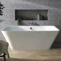 BC Designs Ancora Back-to-Wall 1600x730mm Bath With Waste - Gloss White - BAS024