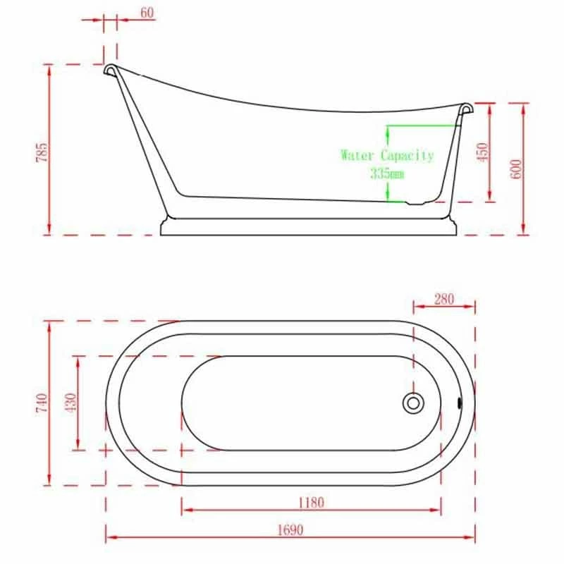 BC Designs Mégane 1700mm Slipper Bath - Gloss White - BAS030 - Image 2