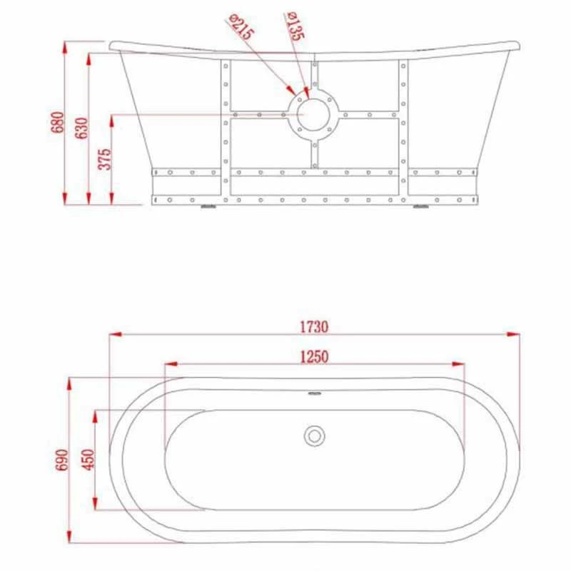 BC Designs 1710mm Industrialé Boat Bath - White - BAS060 - Image 4