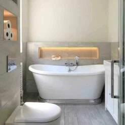 BC Designs 1580mm Acrylic Boat Bath With Aluminium Plinth - Gloss White - BAS763