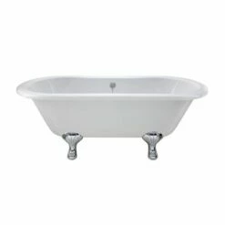 BC Designs Elmstead 1700mm Double Ended Bath With Feet Set 2 & Overflow - Polished White - BAU047