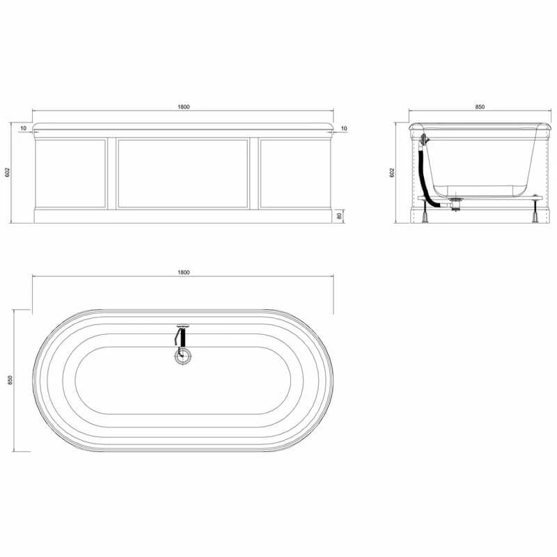 Burlington London 1800 X 850mm Freestanding Bath With Curved Surround - Olive - E22O - Image 2