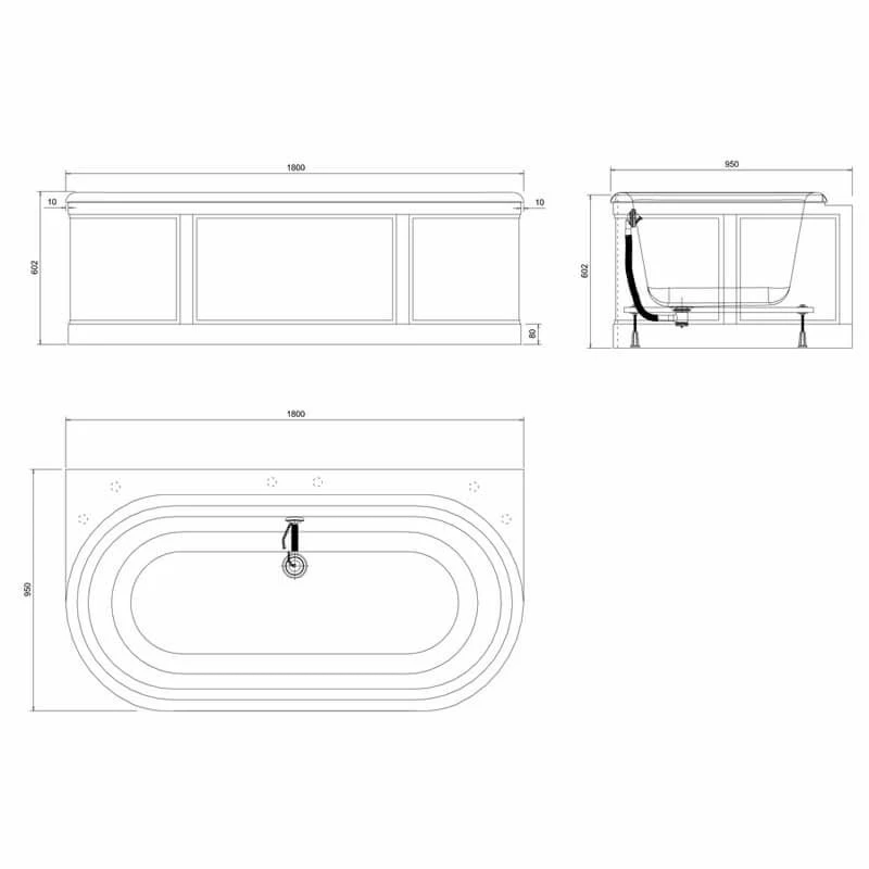 Burlington London 1800 X 950mm Freestanding Bath With Back To Wall Surround - Grey - E23G - Image 2