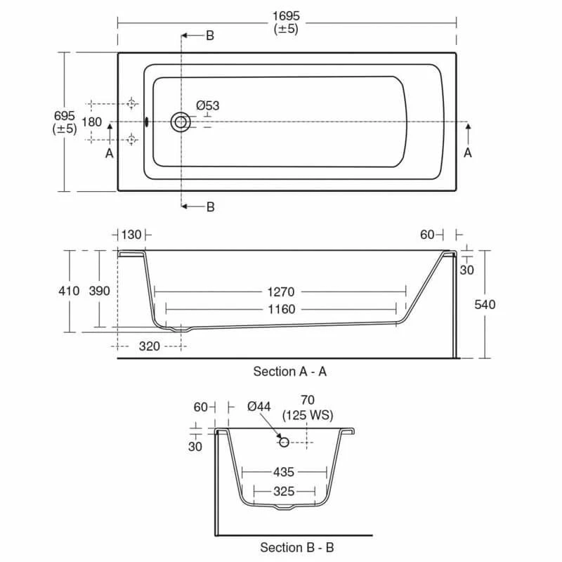 Ideal Standard Tempo Arc 1700x700mm Idealform Bath - White - E256301 - Image 2