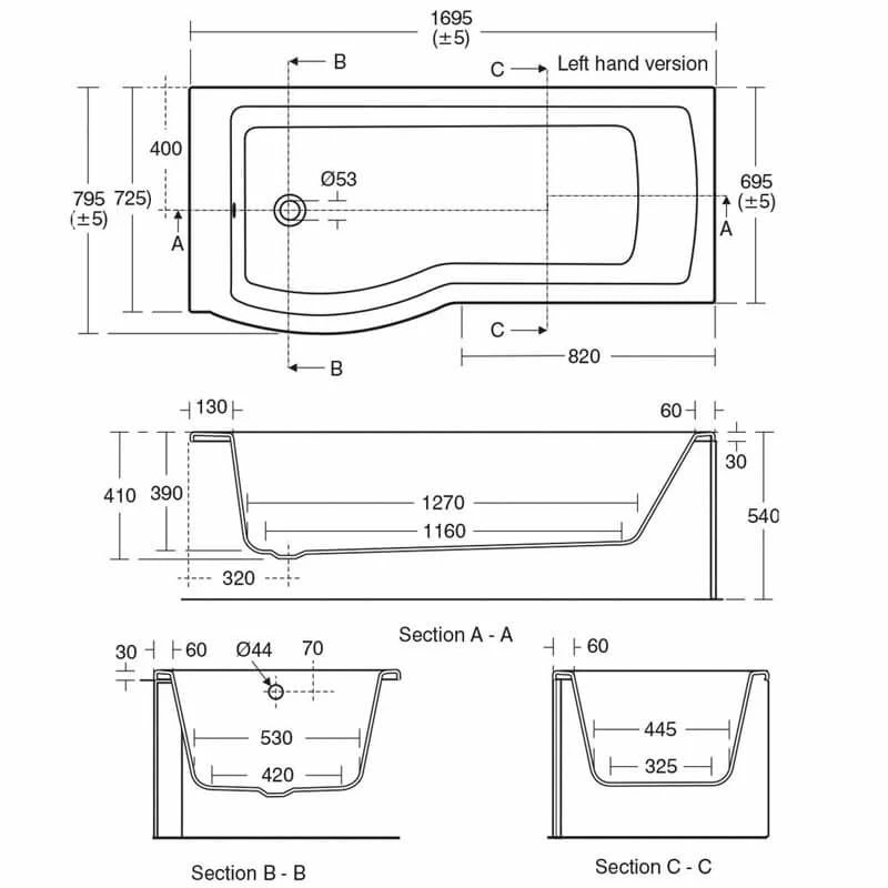 Ideal Standard Tempo Arc 1700x800mm Idealform Plus+ Left Hand Shower Bath - White - E257601 - Image 2
