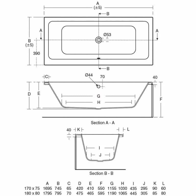 Ideal Standard Tempo Cube 1700x750mm Idealform Plus+ Double Ended Bath - White - E258901