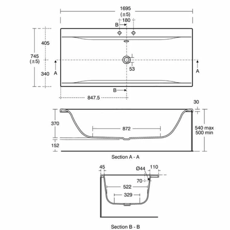 Ideal Standard Concept 1700x750mm Idealform+ Double Ended Bath - White - E860401 - Image 2
