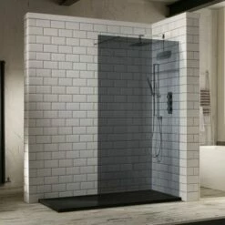 Frontline Aquaglass+ 800mm Walk In Shower Panel - Smoked Glass - F01413