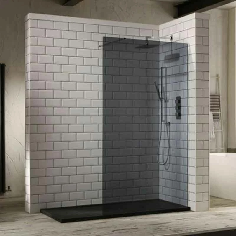 Frontline Aquaglass+ 1400mm Walk In Shower Panel - Smoked Glass - F01417