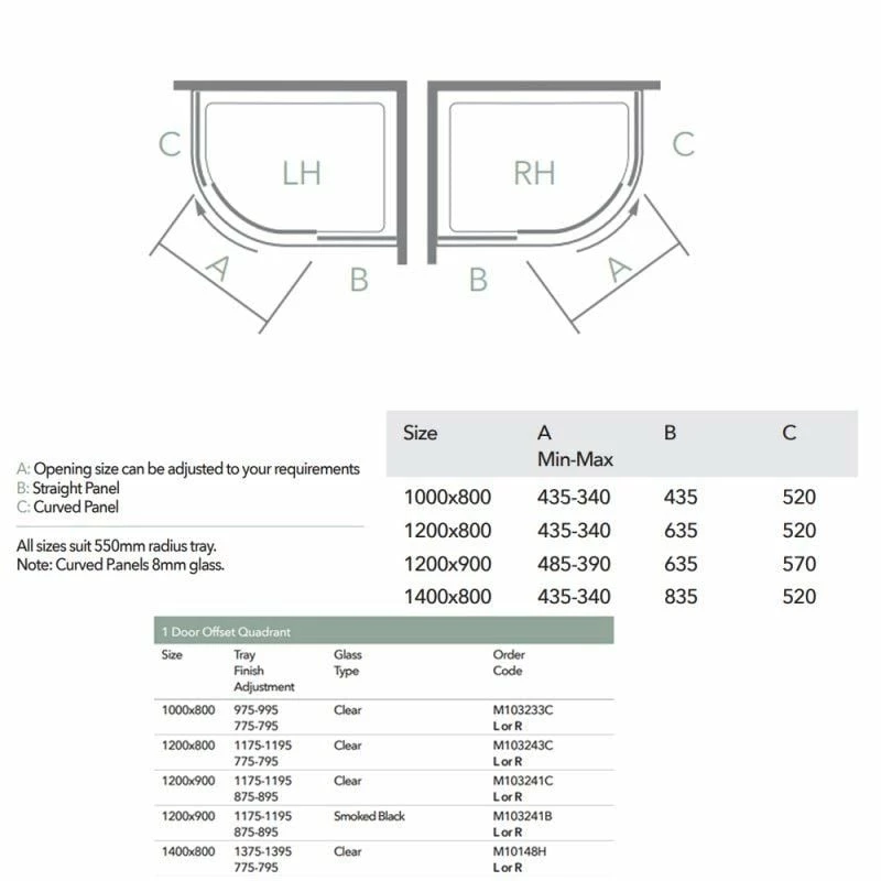 Merlyn 10 Series 1 Door Offset Quadrant Shower Enclosure Left Hand 1000 X 800mm - M103233CL - Image 6