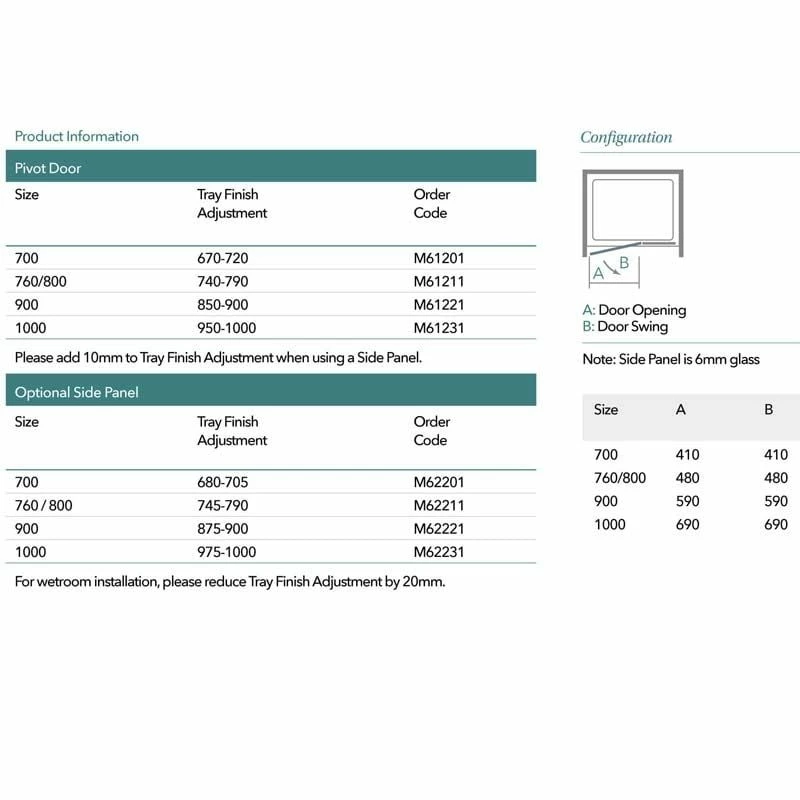 Merlyn 6 Series Pivot Shower Door 760/800mm - M61211 N - Image 4