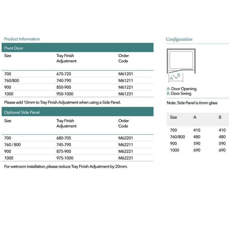Merlyn 6 Series Pivot Shower Door With Merlyn MStone Tray 760/800mm - MS61211 - Image 4