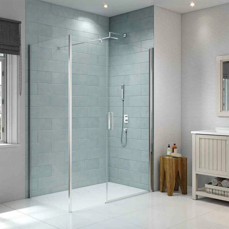 Merlyn 8 Series Frameless Pivot Shower Door & Inline Panel 1200mm With MStone Tray - S8FPI1202HB