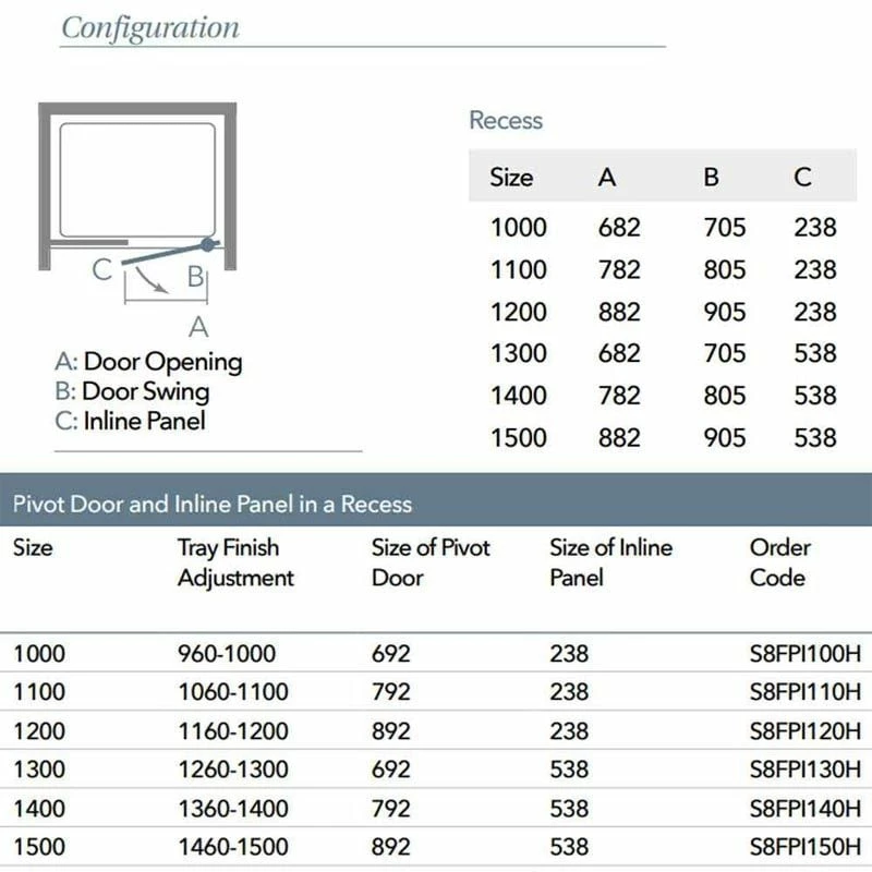 Merlyn 8 Series Frameless Pivot Shower Door & Inline Panel 1200mm With MStone Tray - S8FPI1203HB - Image 6