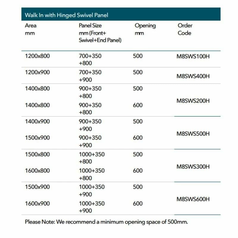 Merlyn 8 Series Walk In Shower Enclosure With Hinged Swivel Panel 1400 X 900mm - M8SWS500H - Image 3