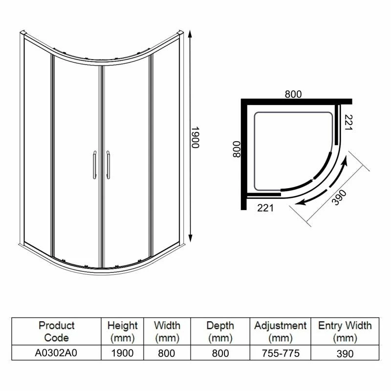 Merlyn Ionic Express 2 Door Quadrant Shower Enclosure 800mm - A0302A0 - Image 5
