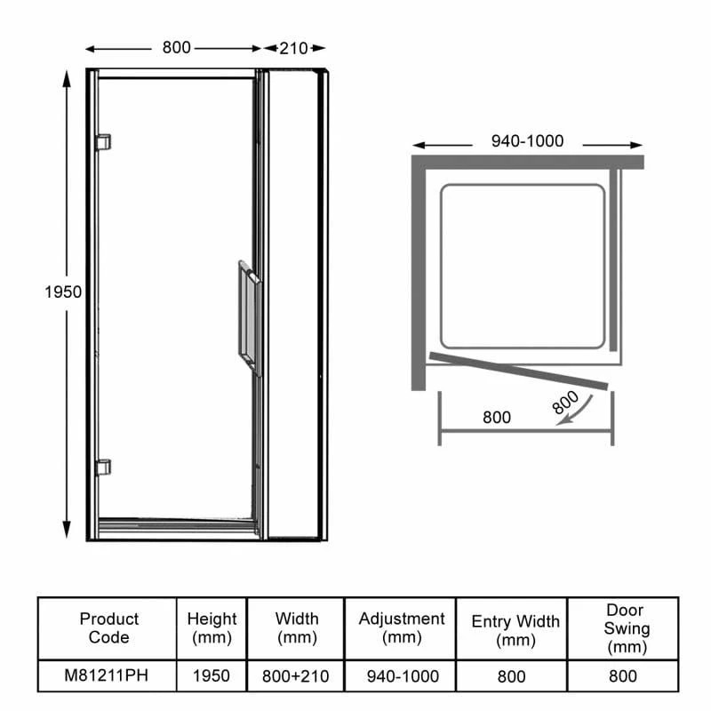 Merlyn 8 Series Hinge And Inline Panel 950mm+ Wide - 940-1000mm - M81211PH - Image 3