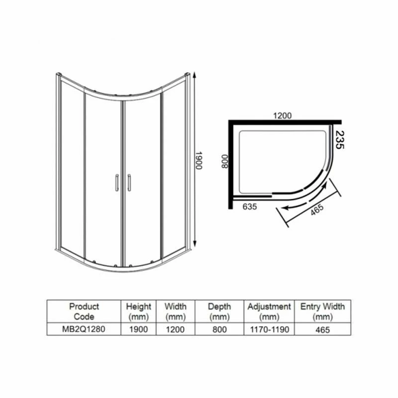 Merlyn MBOX 2 Door Offset Quadrant Shower Enclosure 1200 X 800mm - MB2Q1280 - Image 5