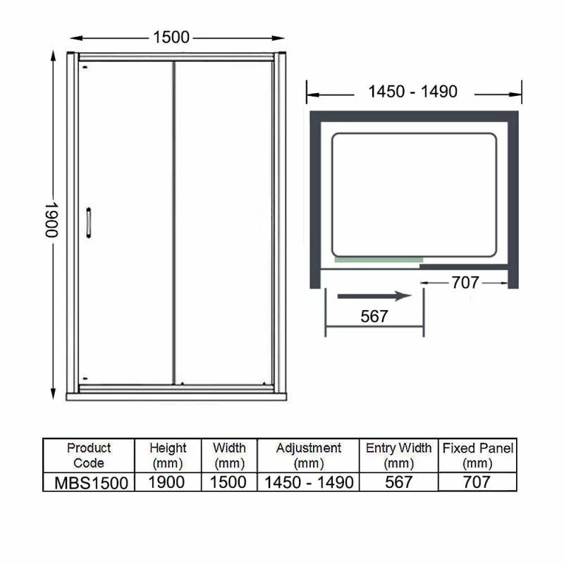 Merlyn MBOX Sliding Shower Door 1500mm - MBS1500 - Image 6