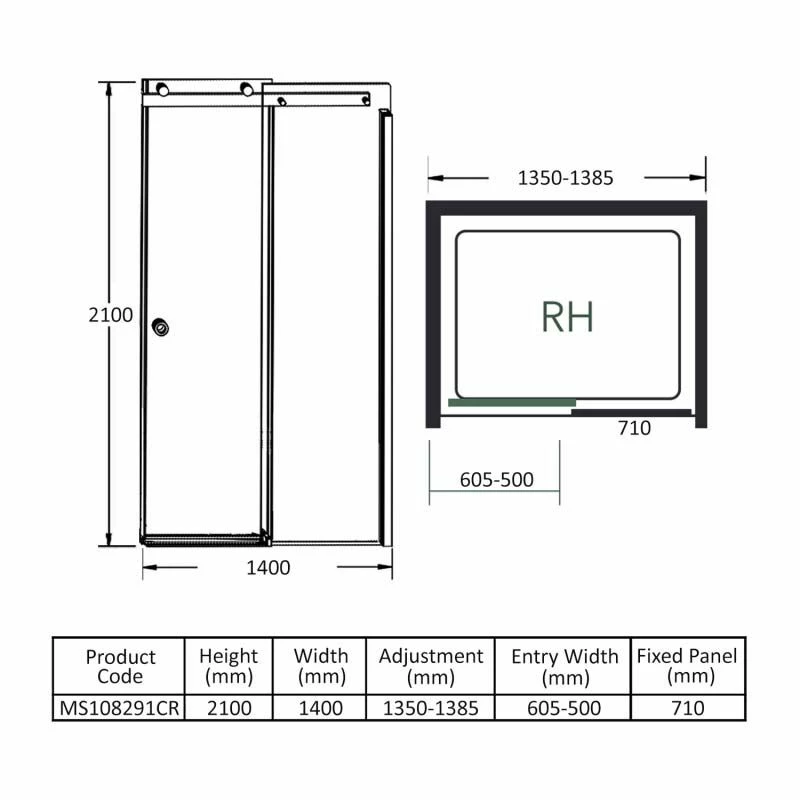 Merlyn 10 Series Sliding Shower Door Right Hand With Tray 1400mm - MS108291CR - Image 8