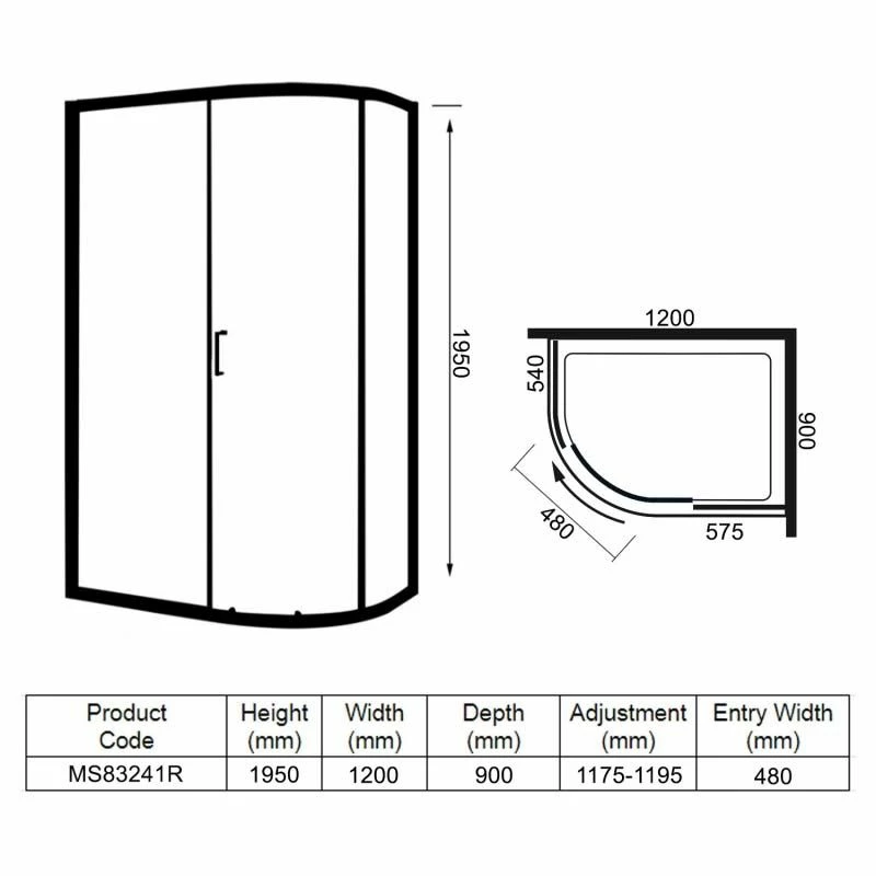 Merlyn 8 Series 1 Door Offset Quadrant Right Hand With Tray 1200 X 900mm - MS83241R - Image 3
