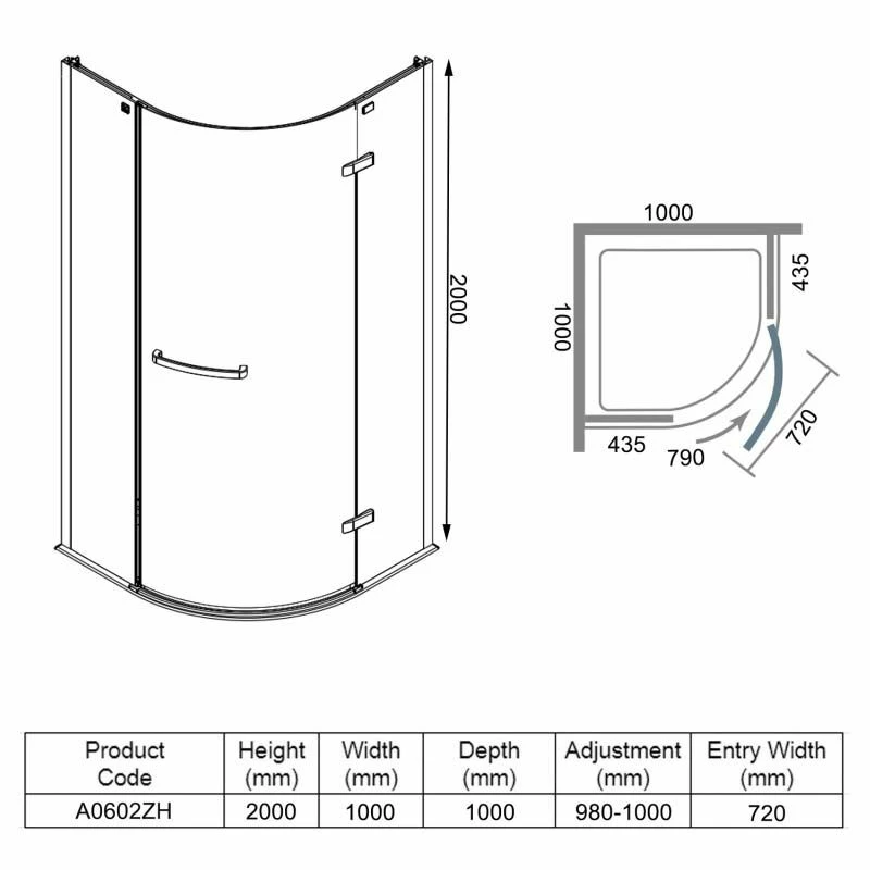 Merlyn 8 Series Frameless 1 Door Quadrant Shower Enclosure 1000mm - A0602ZH - Image 4