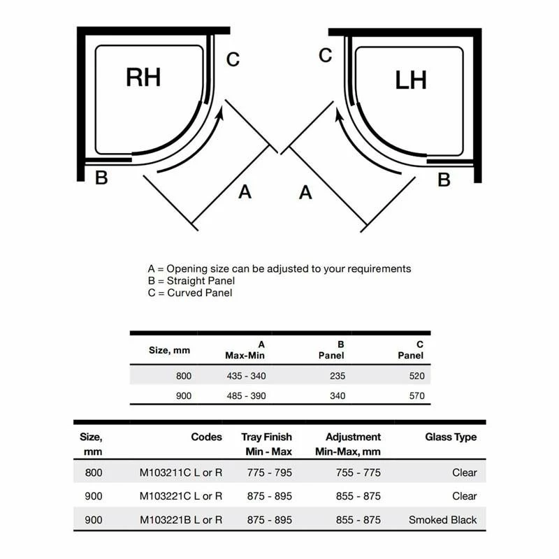 Merlyn 10 Series 1 Door Quadrant Shower Enclosure Left Hand 900mm - M103221CL - Image 4