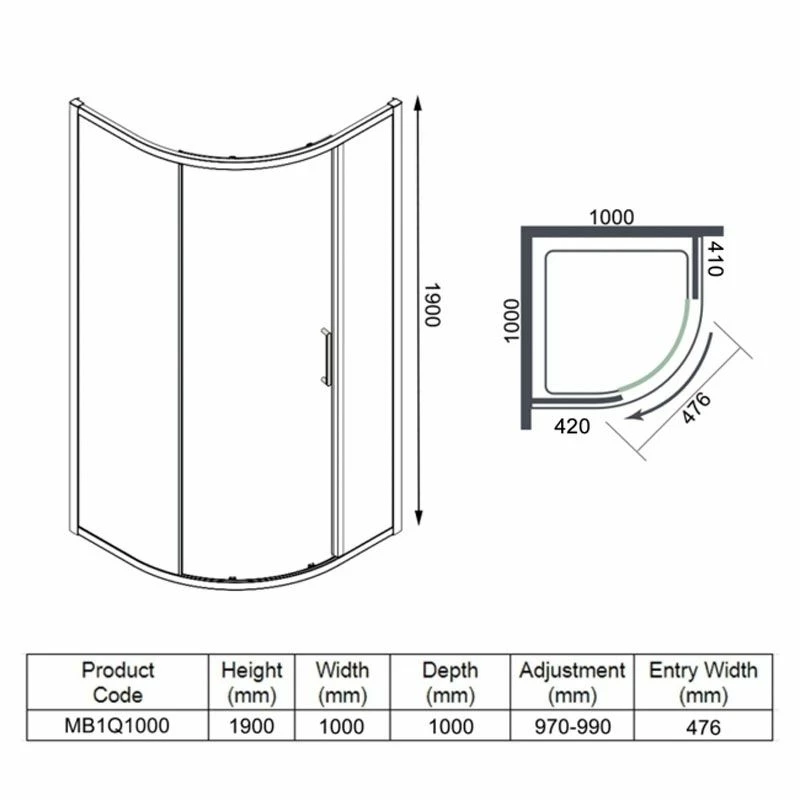 Merlyn MBOX 1 Door Quadrant Shower Enclosure 1000mm - MB1Q1000 - Image 5