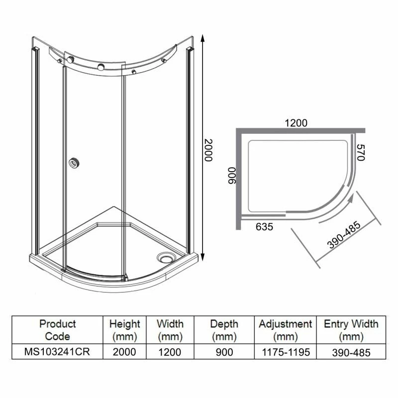Merlyn 10 Series 1 Door Offset Quadrant Right Hand With Merlyn MStone Tray 1200 X 900mm - MS103241CR - Image 6