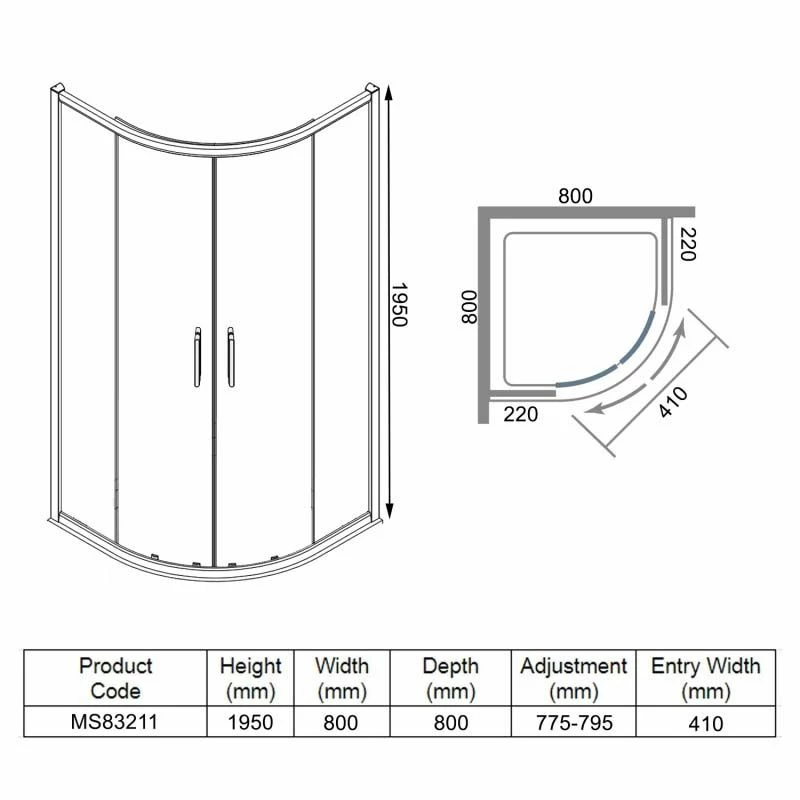 Merlyn 8 Series 2 Door Quadrant Shower Enclosure With Tray 800 X 800mm - MS83211 - Image 2