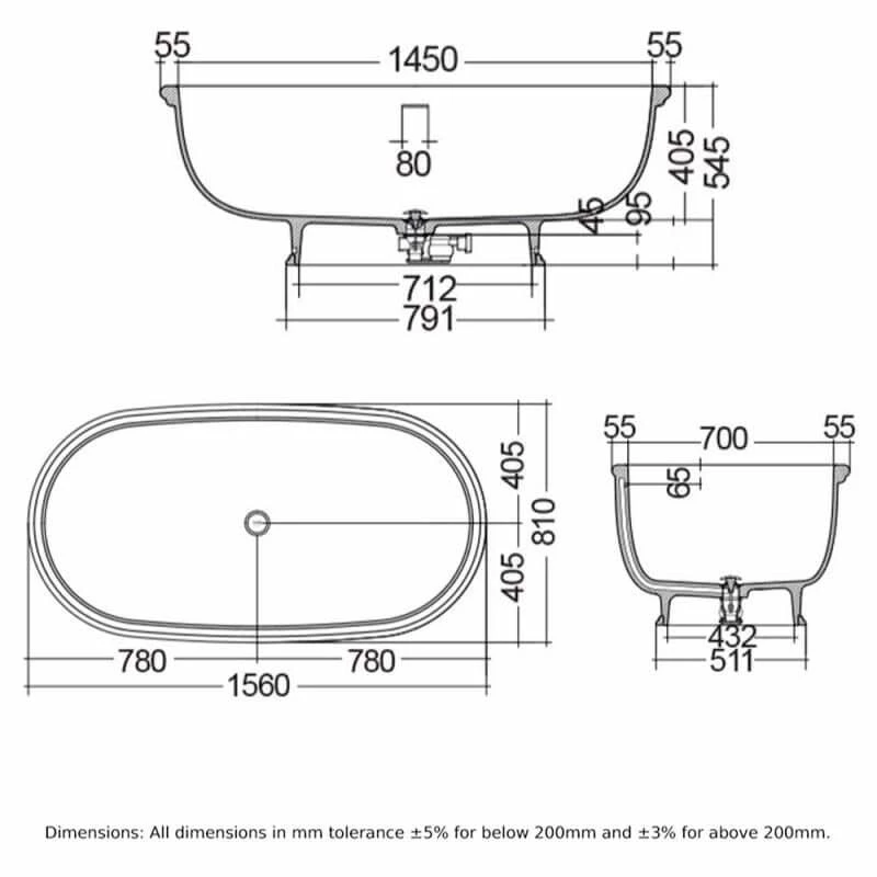 RAK Ceramics Washington Freestanding Bath 1560 X 810mm - Matt Greige - WTBT15681505 - Image 3